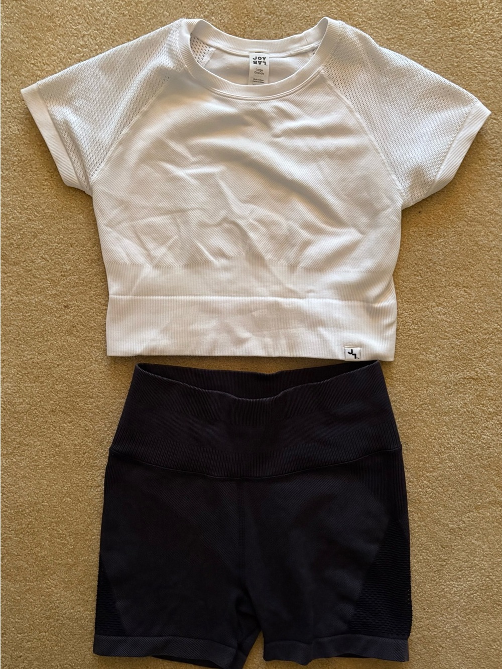Joy Lab White Mesh Cropped Athletic Top and Black High-Waist Athletic Shorts